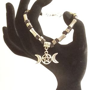 Triple Moon Goddess Steel Beaded Bracelet